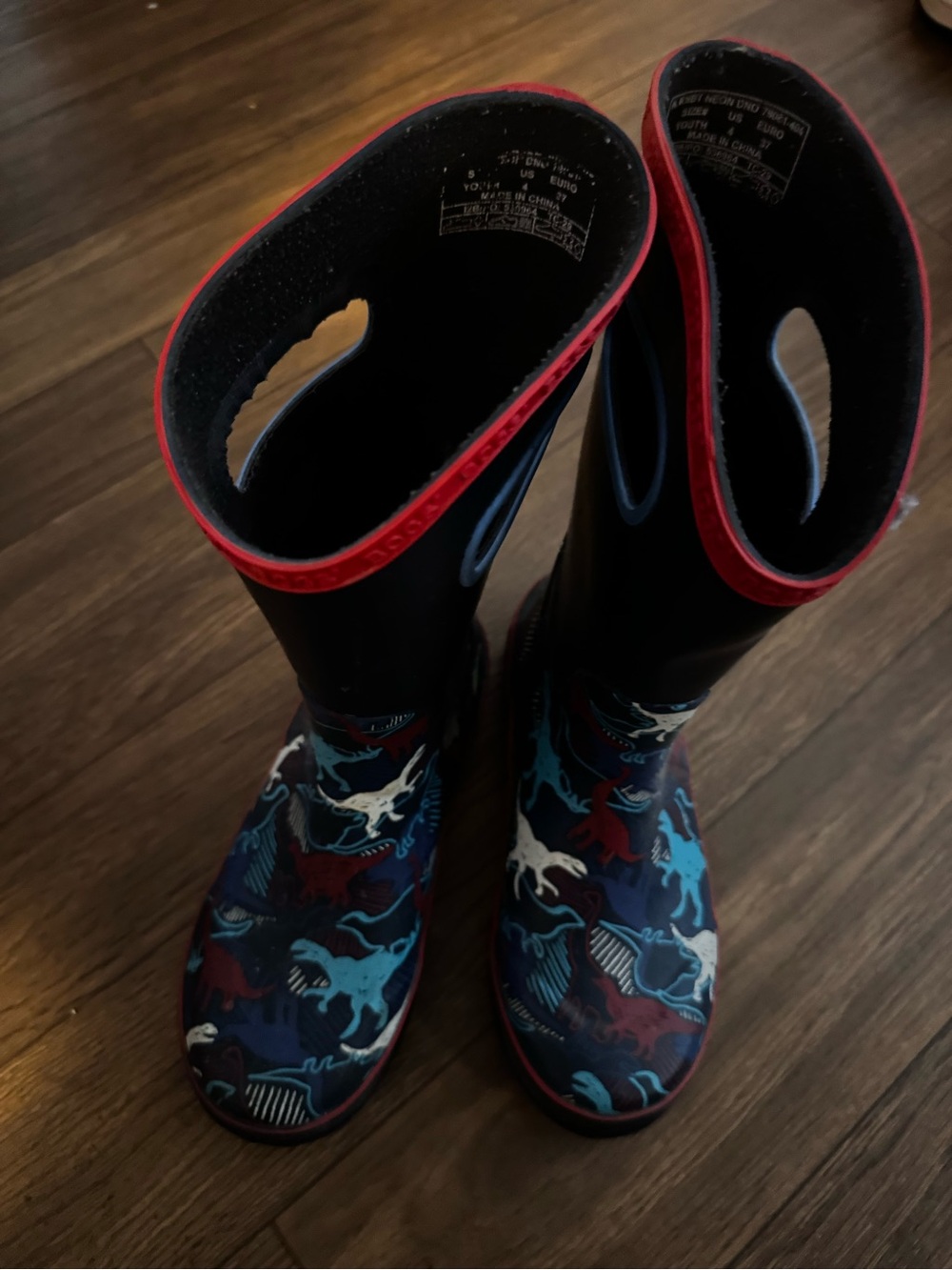 Kids Dinosaur Rain Boots - Navy and Red Bogs